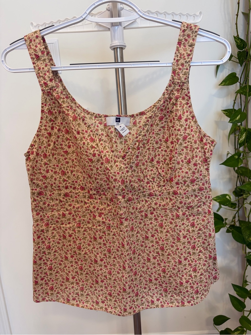 GAP Cream Tank with Pink Floral Print